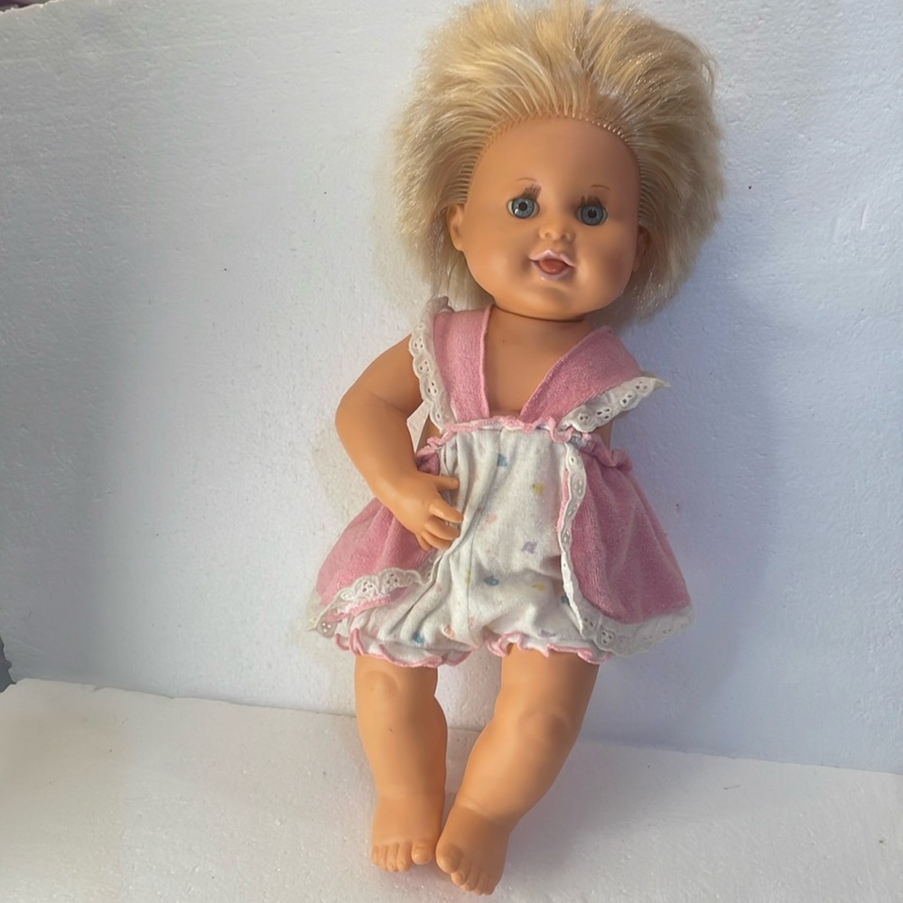 Vintage 1989 ideal rub A dub dolly nursery doll jointed bath time blonde romper